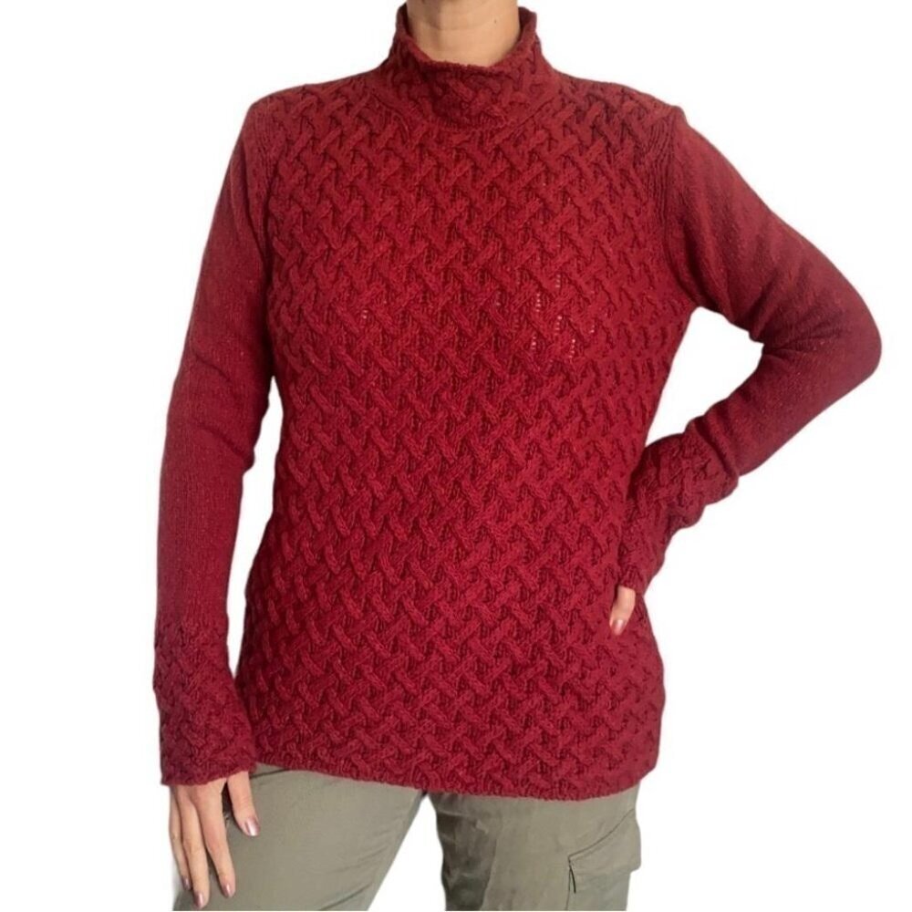 Ireland's Eye Wool Cashmere Cable Knit Sweater Red Size M/L